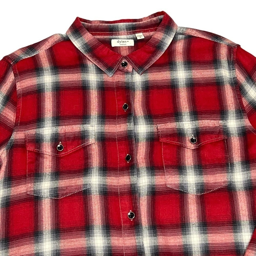 DYLAN Long Sleeve Red Black White Plaid Flannel Shirt Ultra Soft Women's Size M - Picture 7 of 16